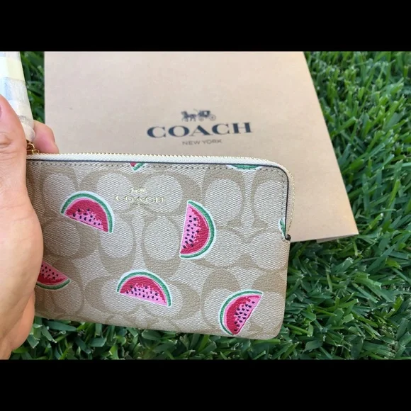 New Coach Corner Zip Wristlet w/ Watermelon Print - Picture 7 of 10